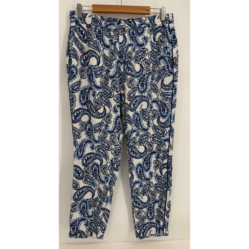 Lauren Ralph Lauren Blue White Paisley Ikat Ankle Pants Sz 10 Viscose Tapered